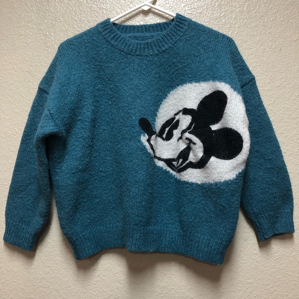 Mickey Mouse‎ Vintage Wool BlueTeal Sweater  Junior Size Small Cartoon Character